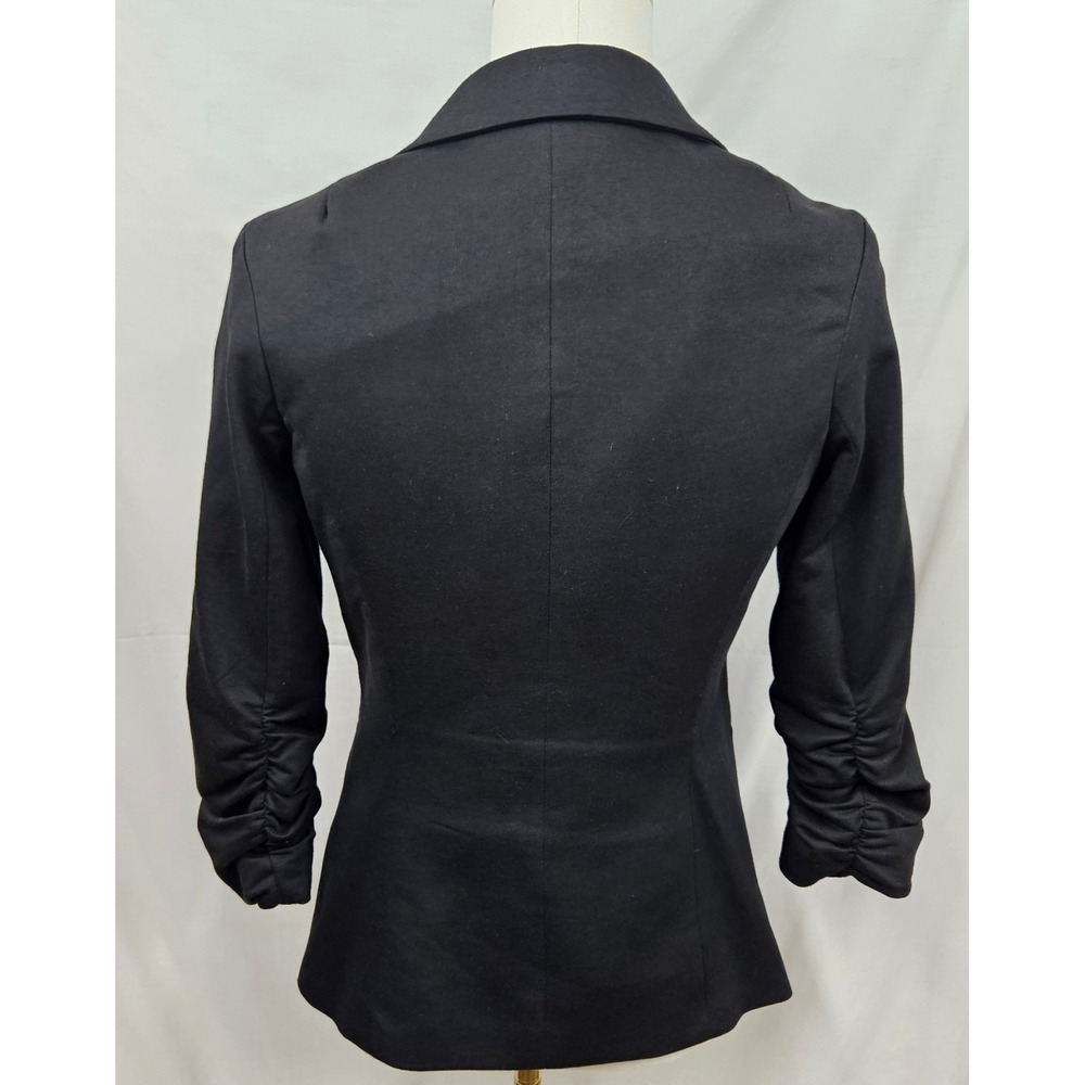 Gibson Womens Black Ruched 3/4 Sleeve Single Button Blazer Jacket Medium - Picture 2 of 6